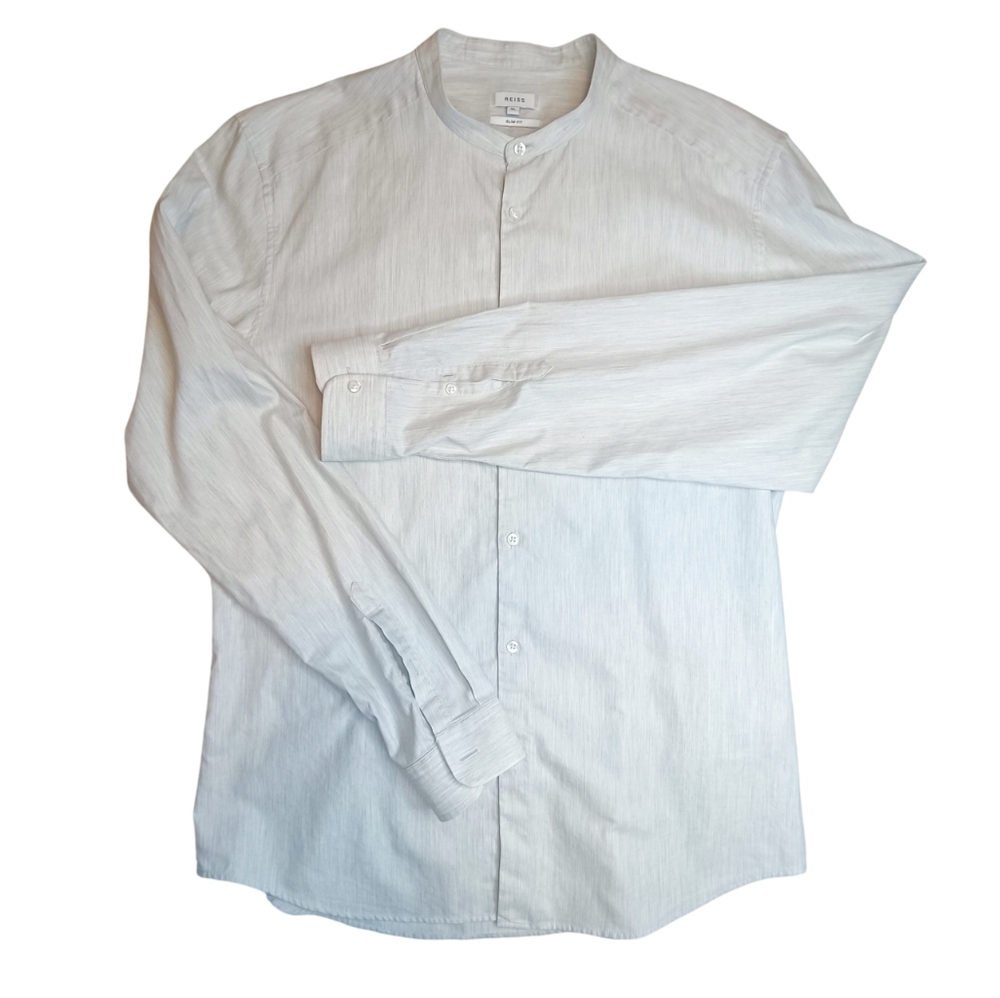 Reiss Classic Light Grey Long Sleeve Cotton Poplin Buttondown Shirt XL Slim Fit